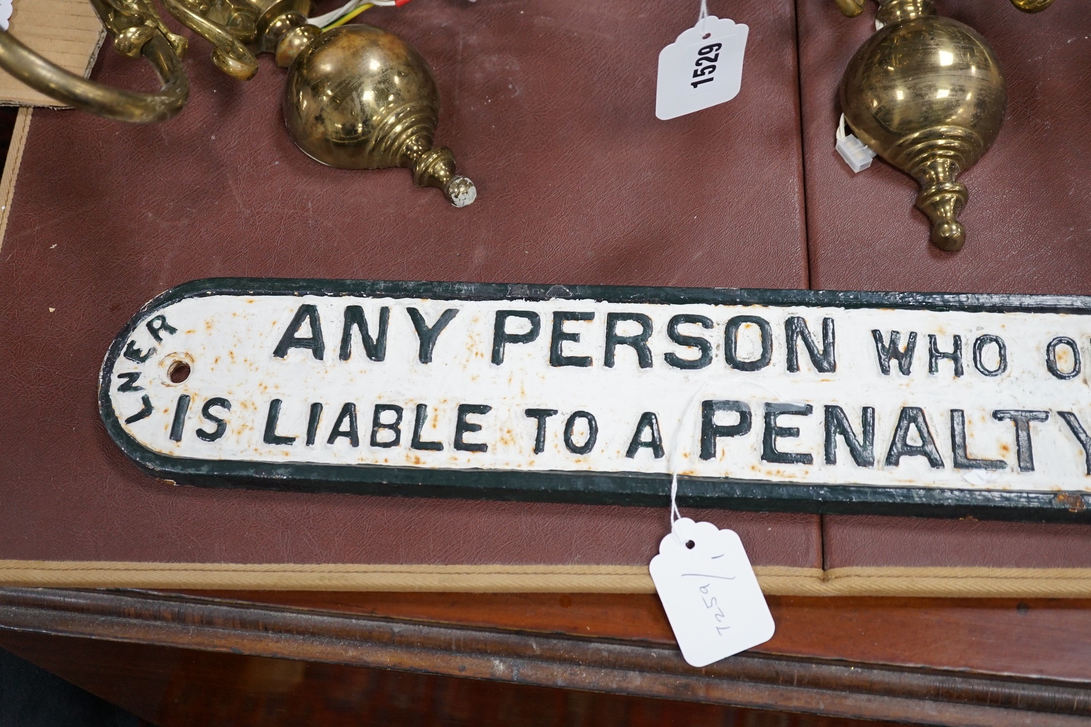 A LNER penalty gate closing metal sign, 102 wide